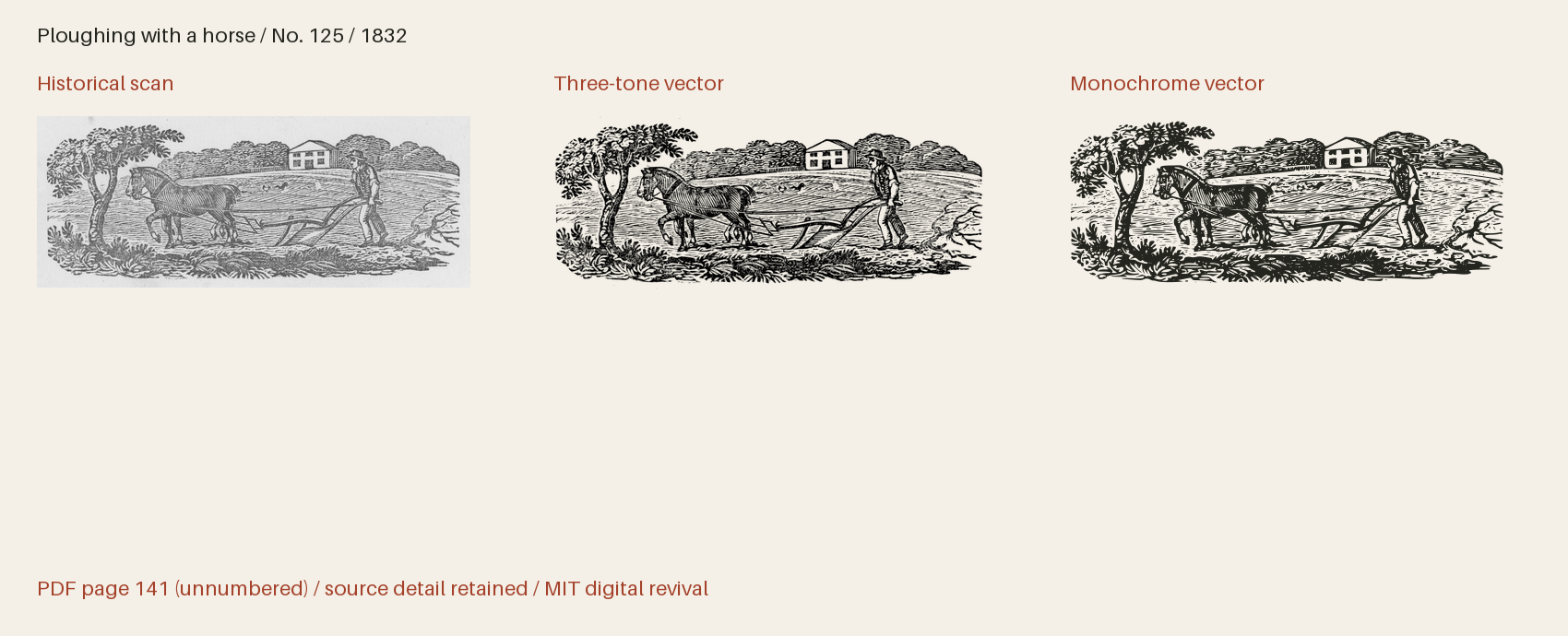 Historical scan beside the three-tone and monochrome vector revivals