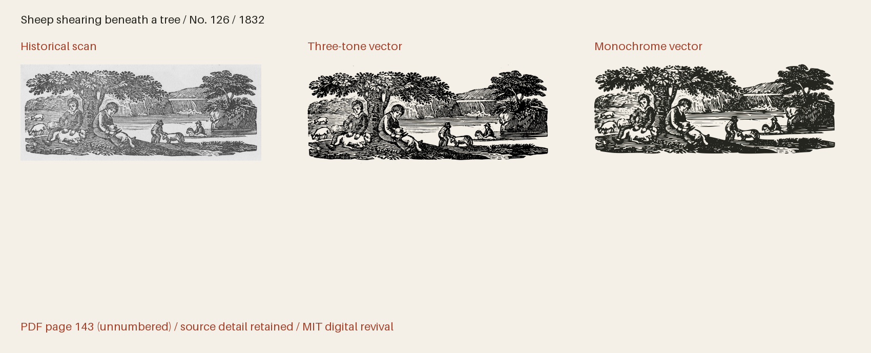 Historical scan beside the three-tone and monochrome vector revivals