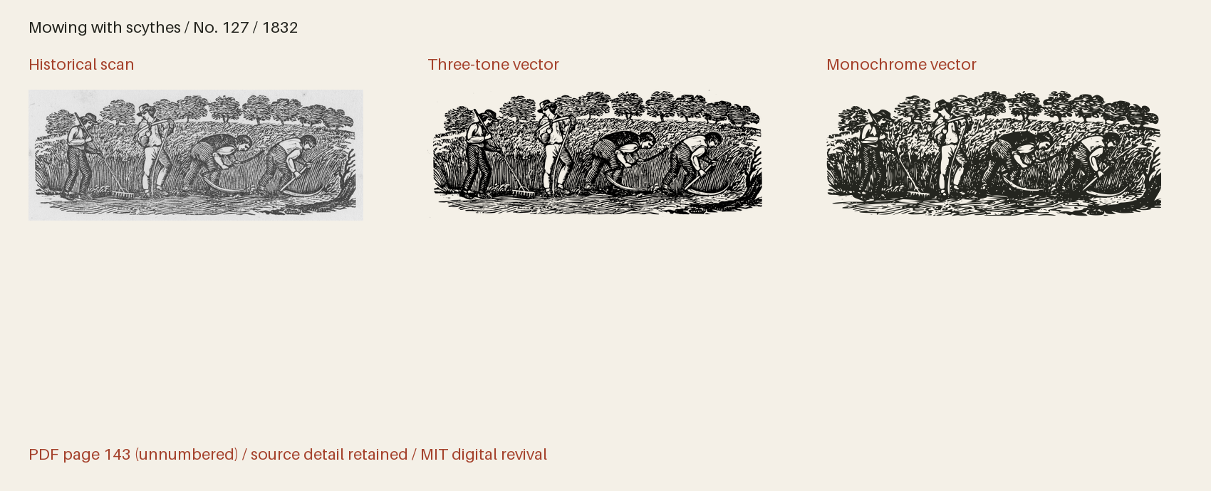 Historical scan beside the three-tone and monochrome vector revivals