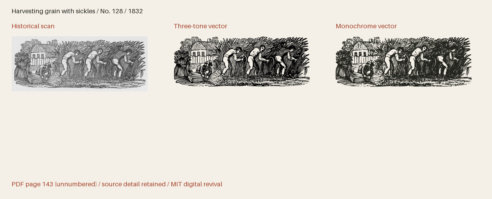 Historical scan beside the three-tone and monochrome vector revivals
