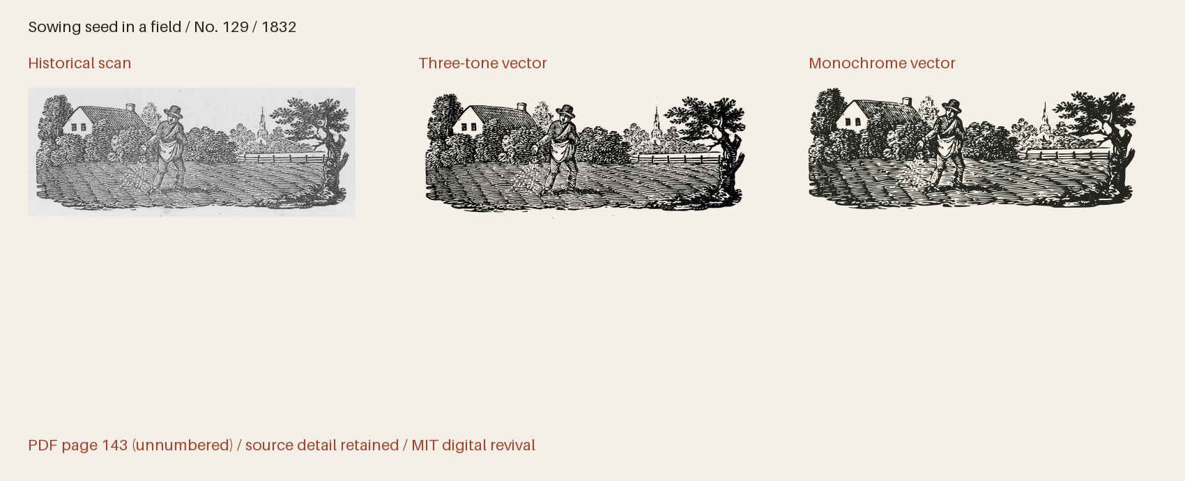 Historical scan beside the three-tone and monochrome vector revivals