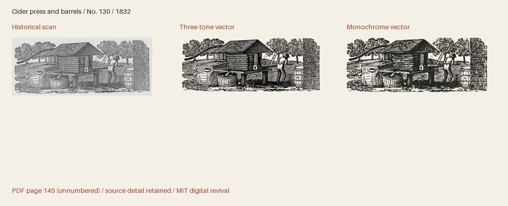 Historical scan beside the three-tone and monochrome vector revivals
