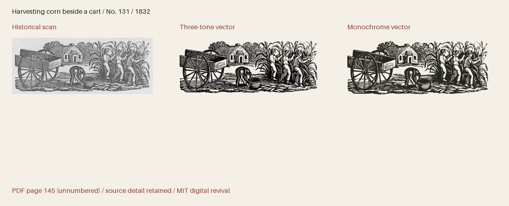 Historical scan beside the three-tone and monochrome vector revivals