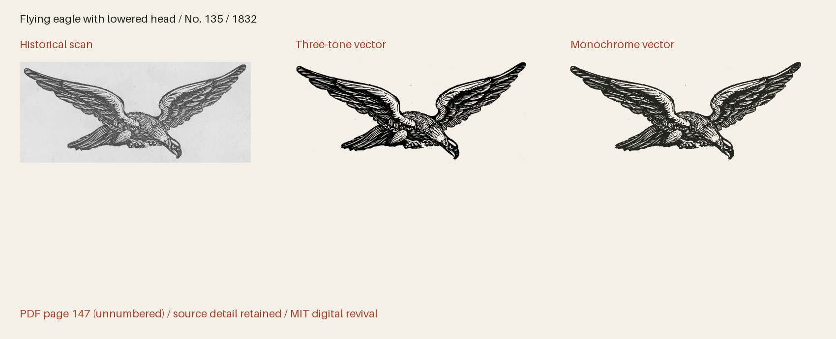 Historical scan beside the three-tone and monochrome vector revivals