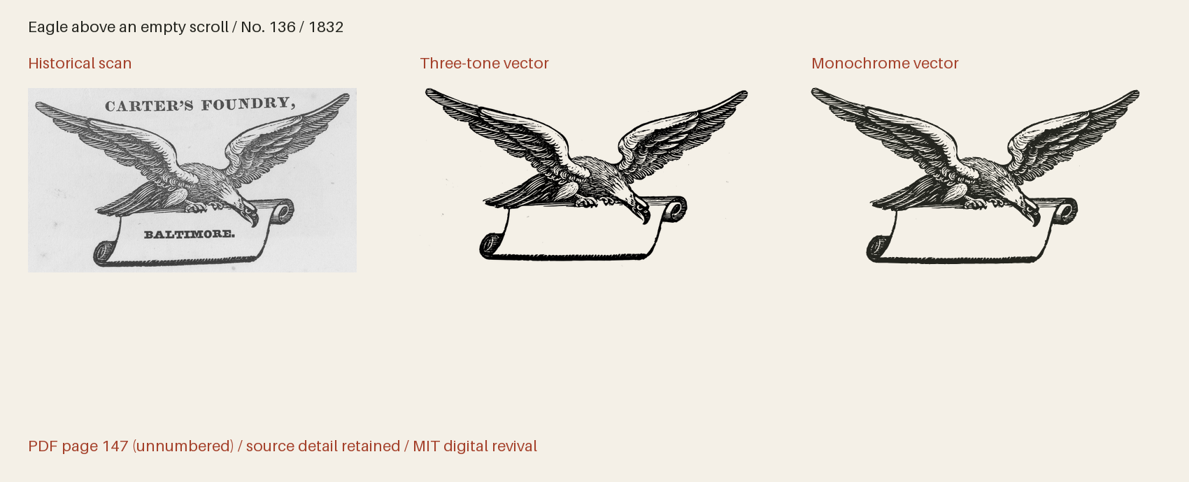 Historical scan beside the three-tone and monochrome vector revivals