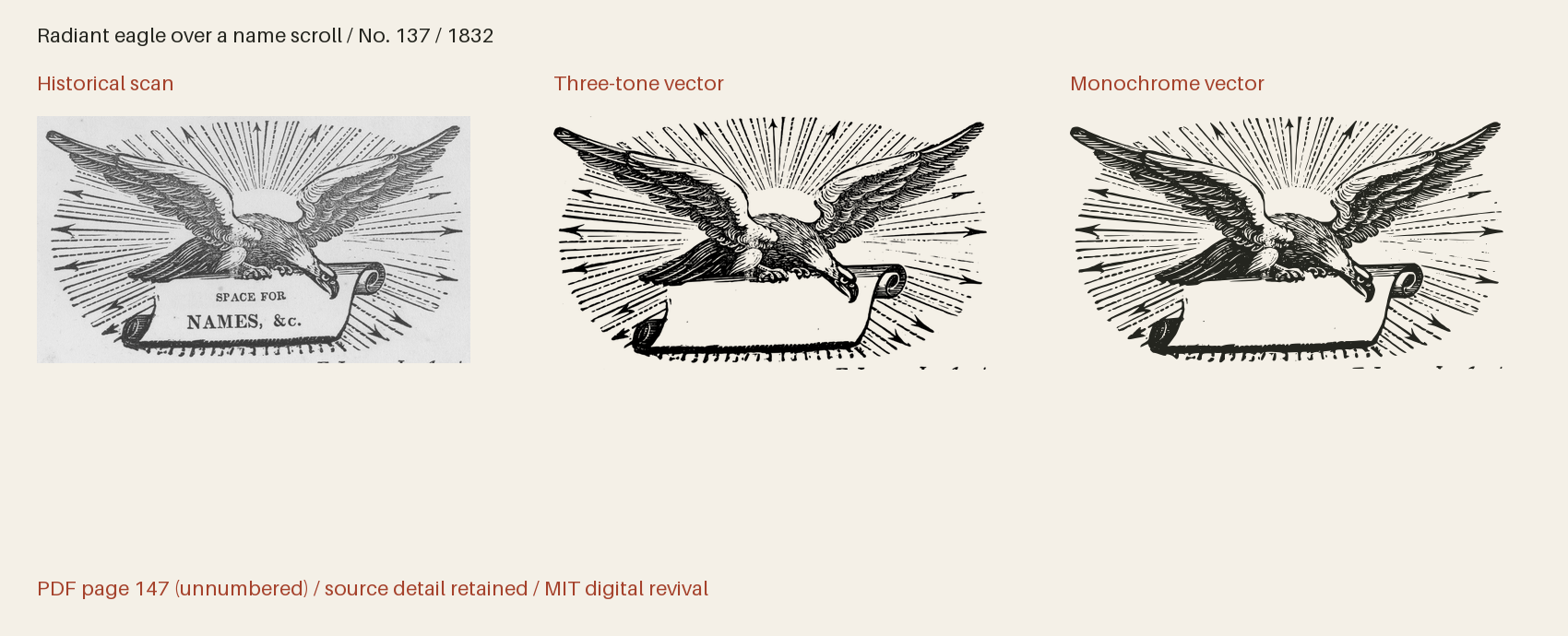 Historical scan beside the three-tone and monochrome vector revivals
