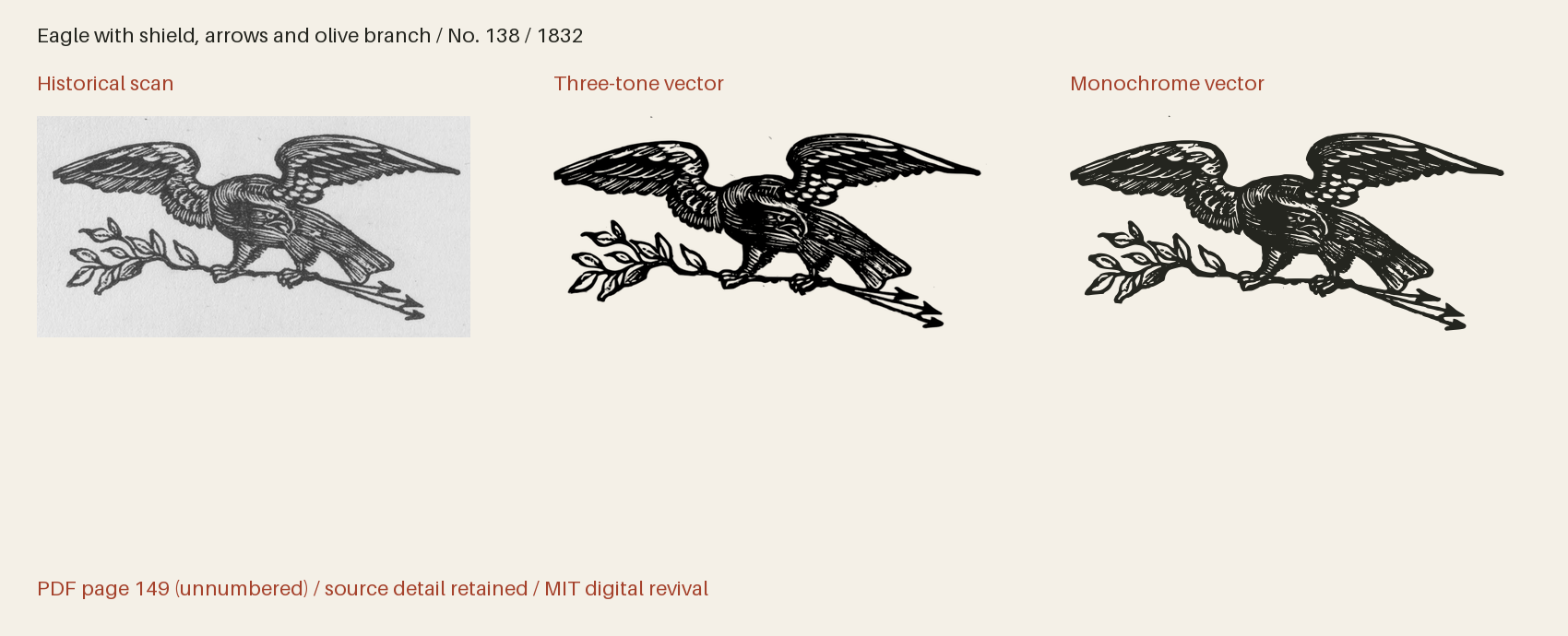 Historical scan beside the three-tone and monochrome vector revivals