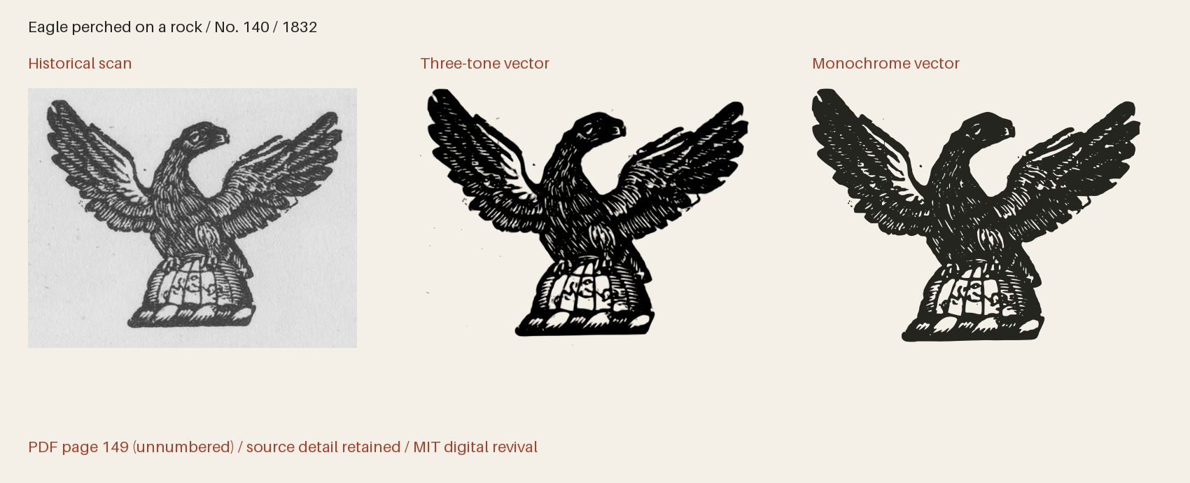Historical scan beside the three-tone and monochrome vector revivals