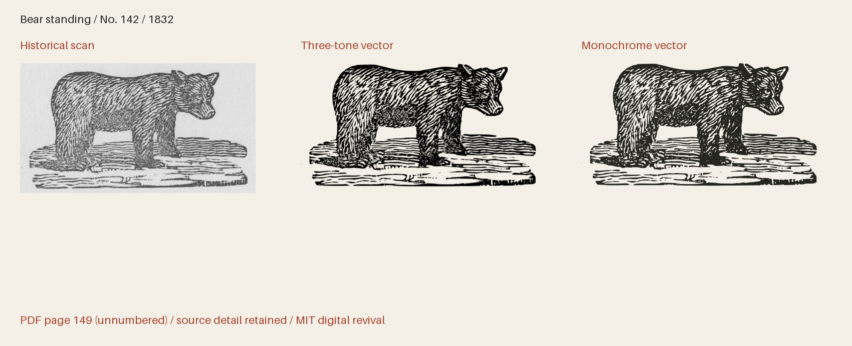 Historical scan beside the three-tone and monochrome vector revivals