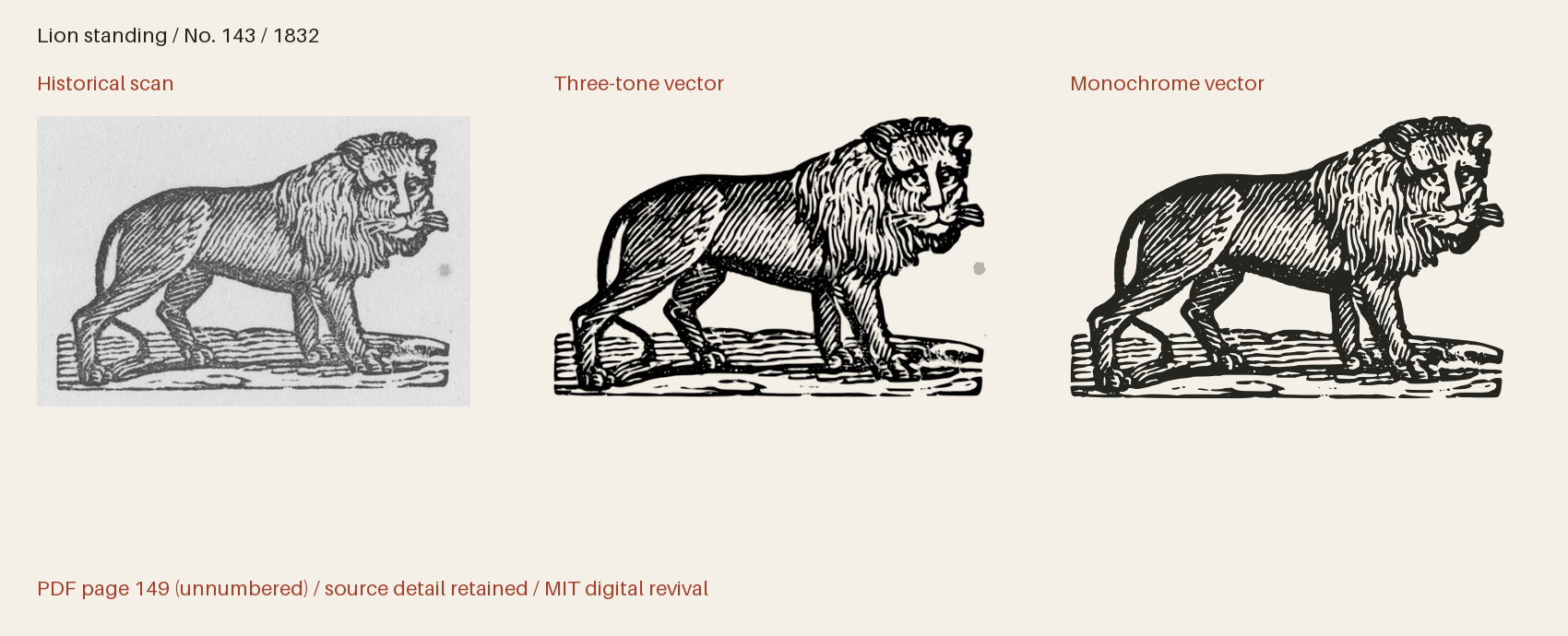 Historical scan beside the three-tone and monochrome vector revivals