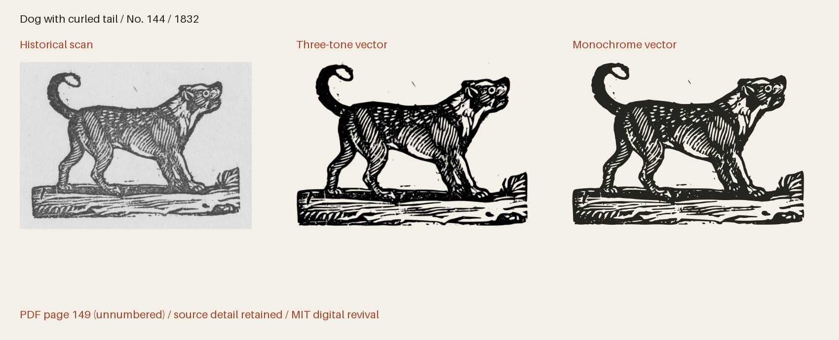 Historical scan beside the three-tone and monochrome vector revivals