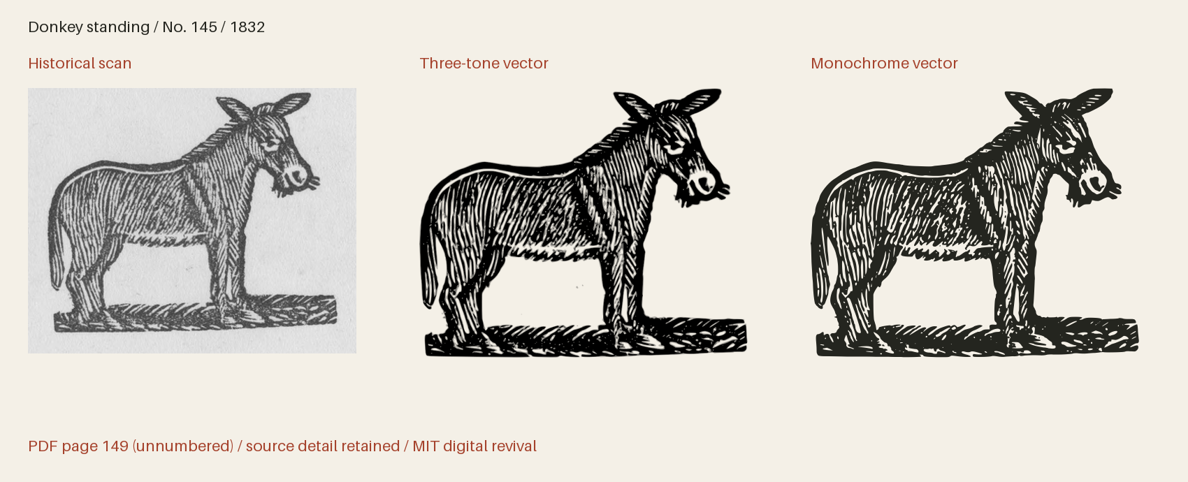 Historical scan beside the three-tone and monochrome vector revivals