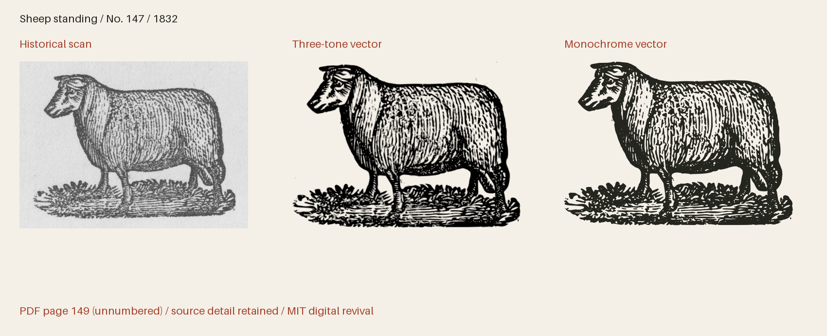 Historical scan beside the three-tone and monochrome vector revivals
