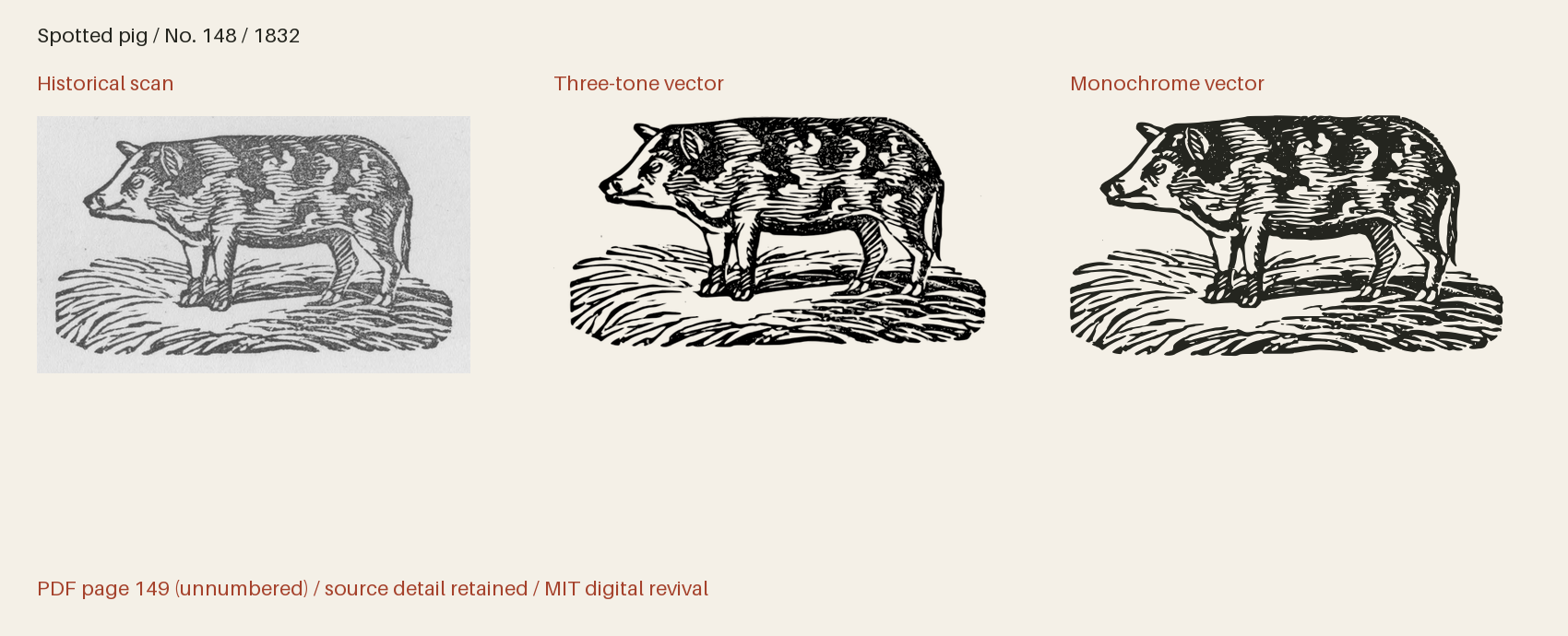 Historical scan beside the three-tone and monochrome vector revivals