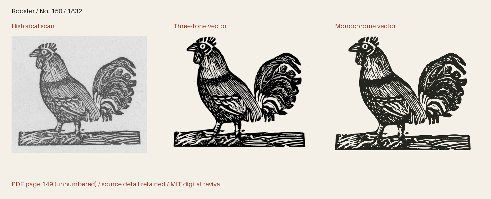 Historical scan beside the three-tone and monochrome vector revivals