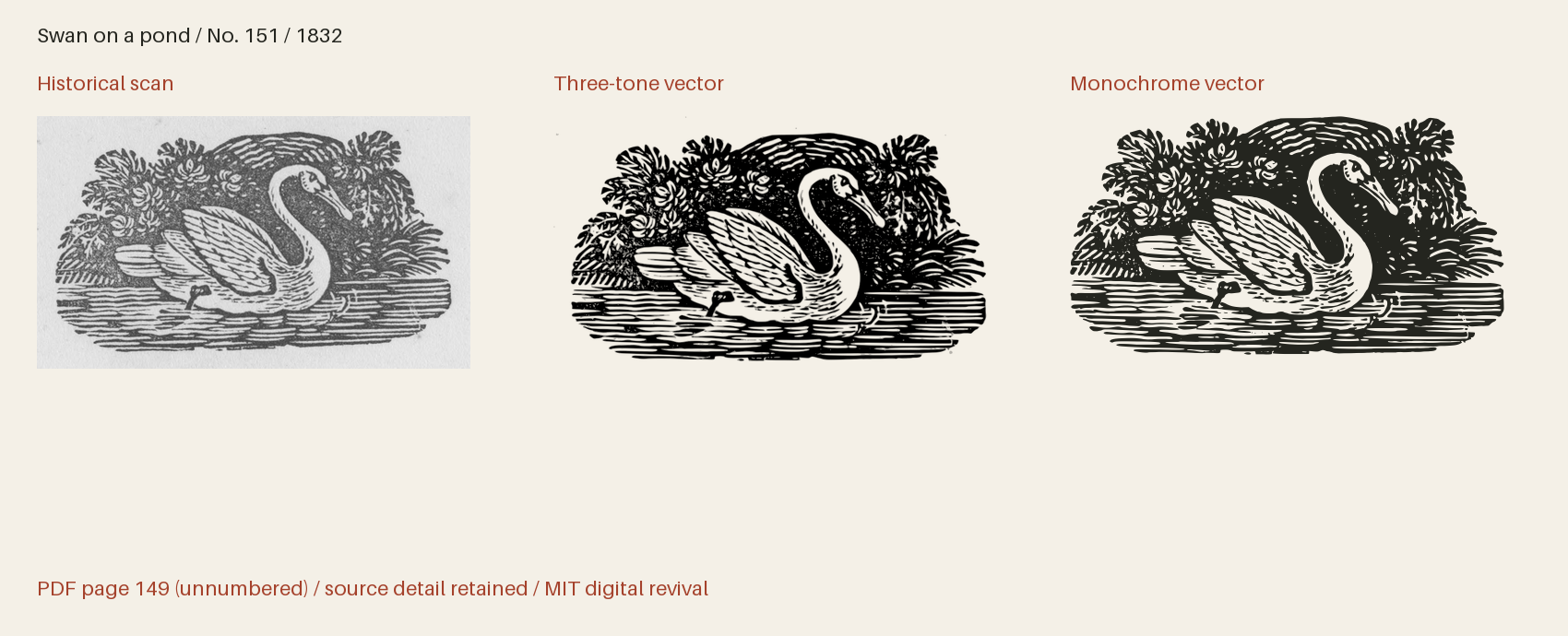 Historical scan beside the three-tone and monochrome vector revivals