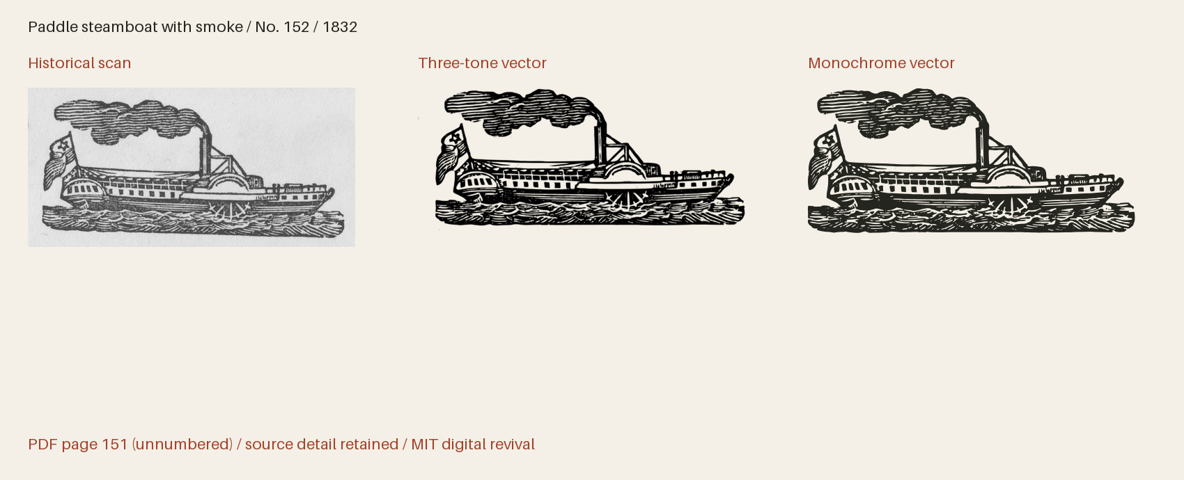 Historical scan beside the three-tone and monochrome vector revivals