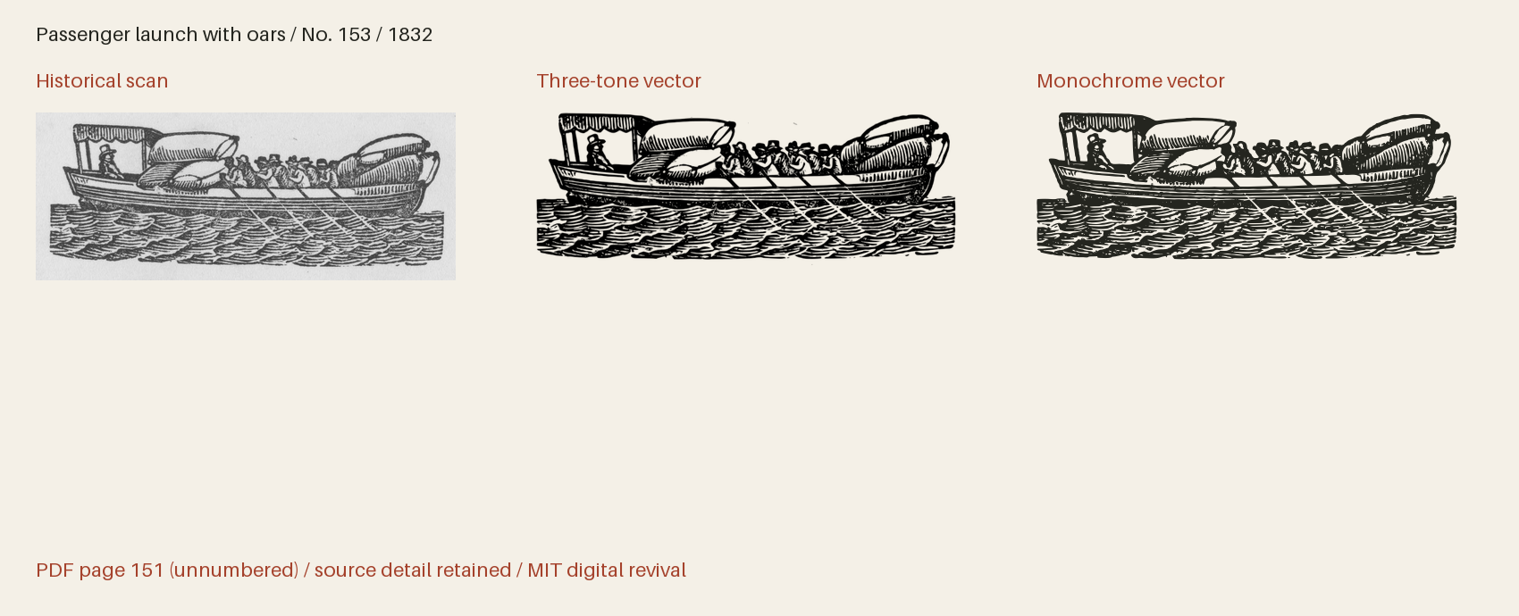Historical scan beside the three-tone and monochrome vector revivals