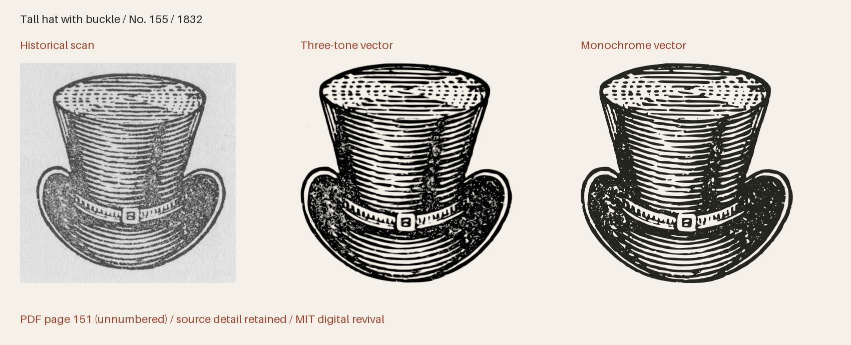 Historical scan beside the three-tone and monochrome vector revivals