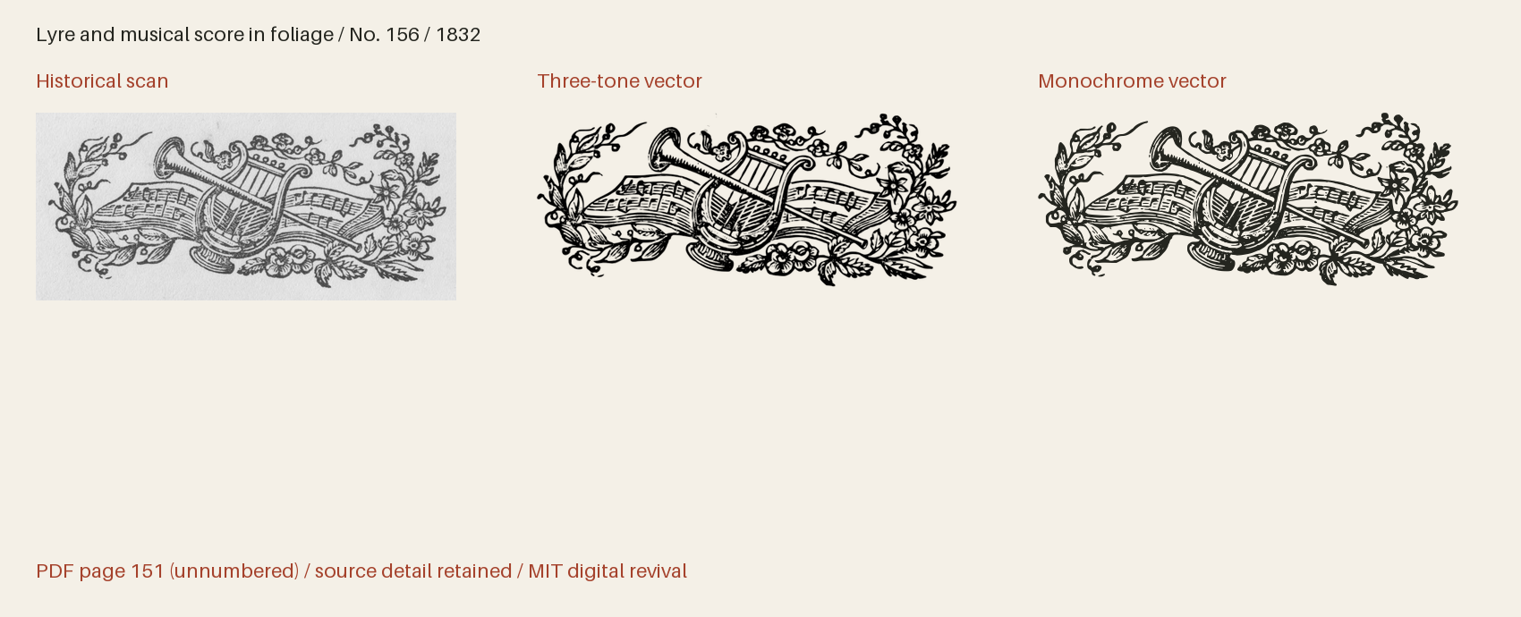 Historical scan beside the three-tone and monochrome vector revivals