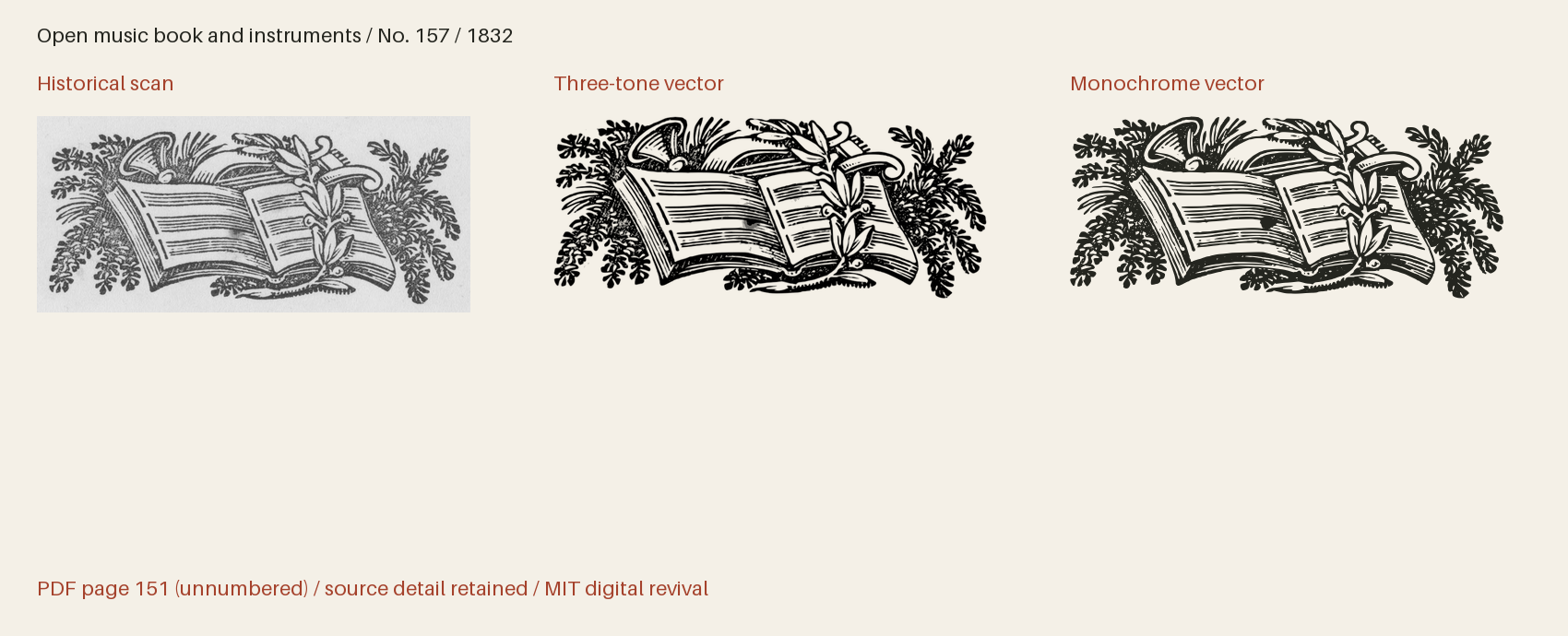 Historical scan beside the three-tone and monochrome vector revivals