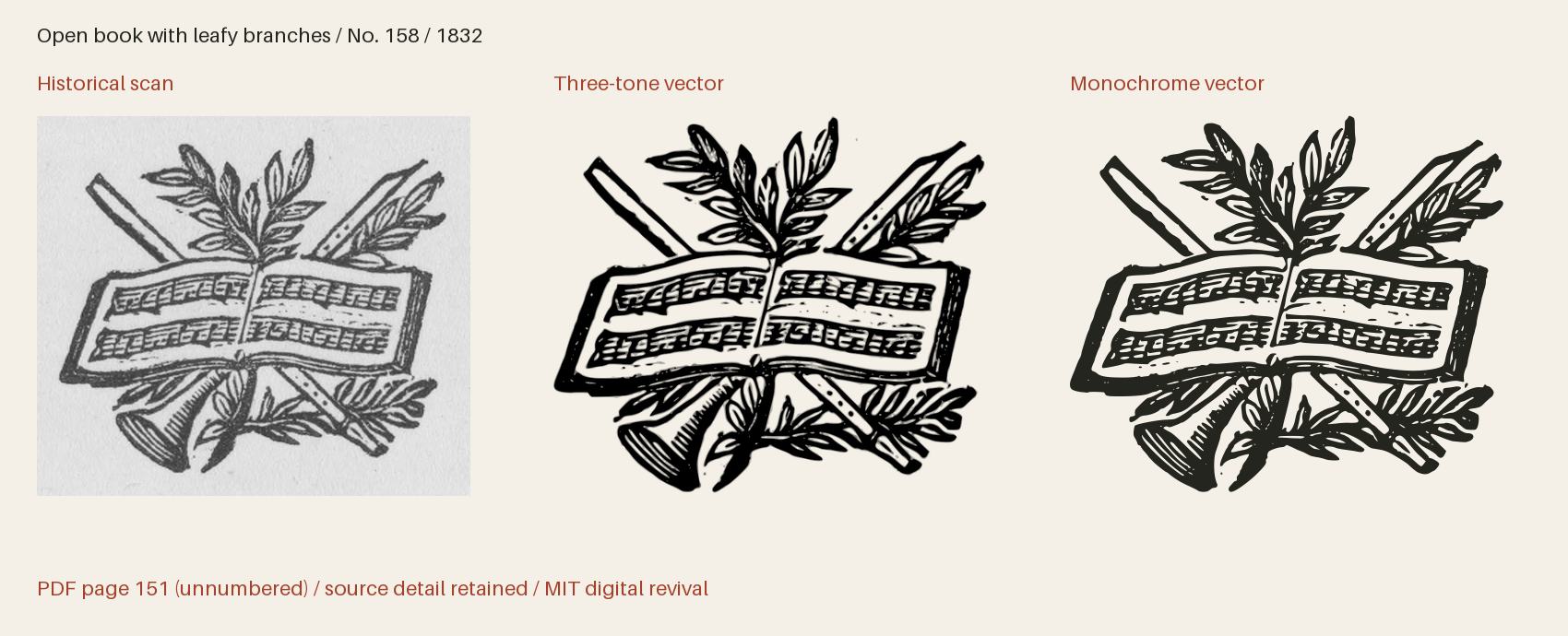 Historical scan beside the three-tone and monochrome vector revivals