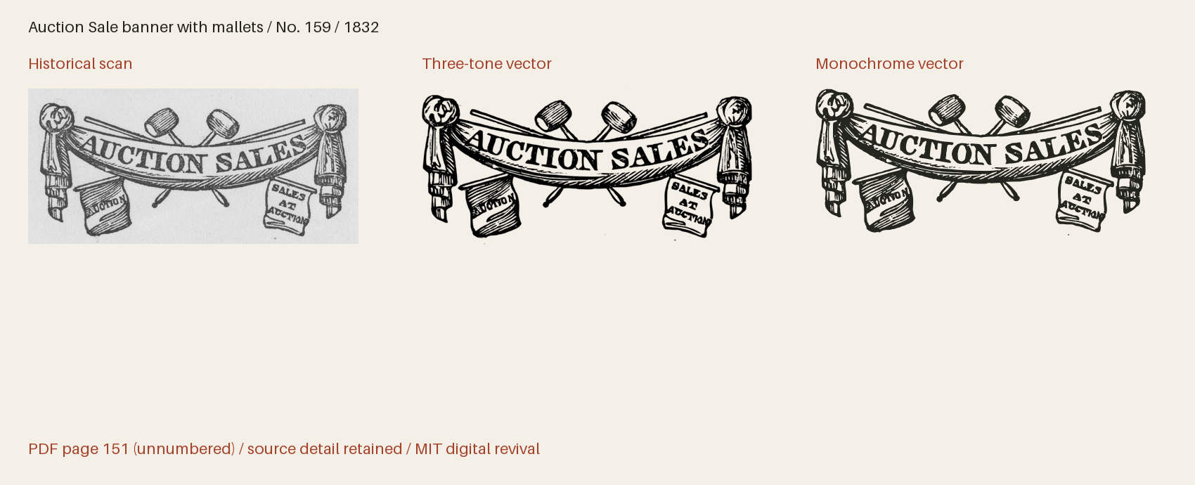 Historical scan beside the three-tone and monochrome vector revivals
