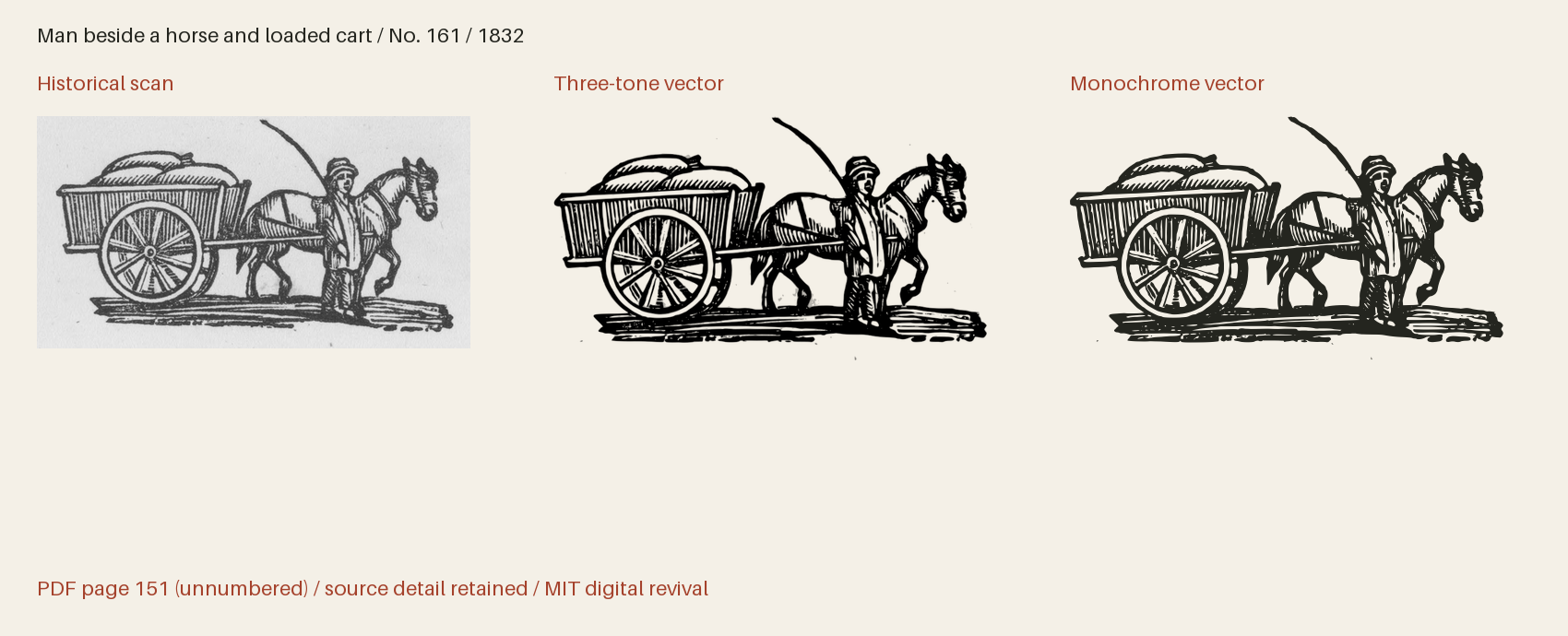 Historical scan beside the three-tone and monochrome vector revivals