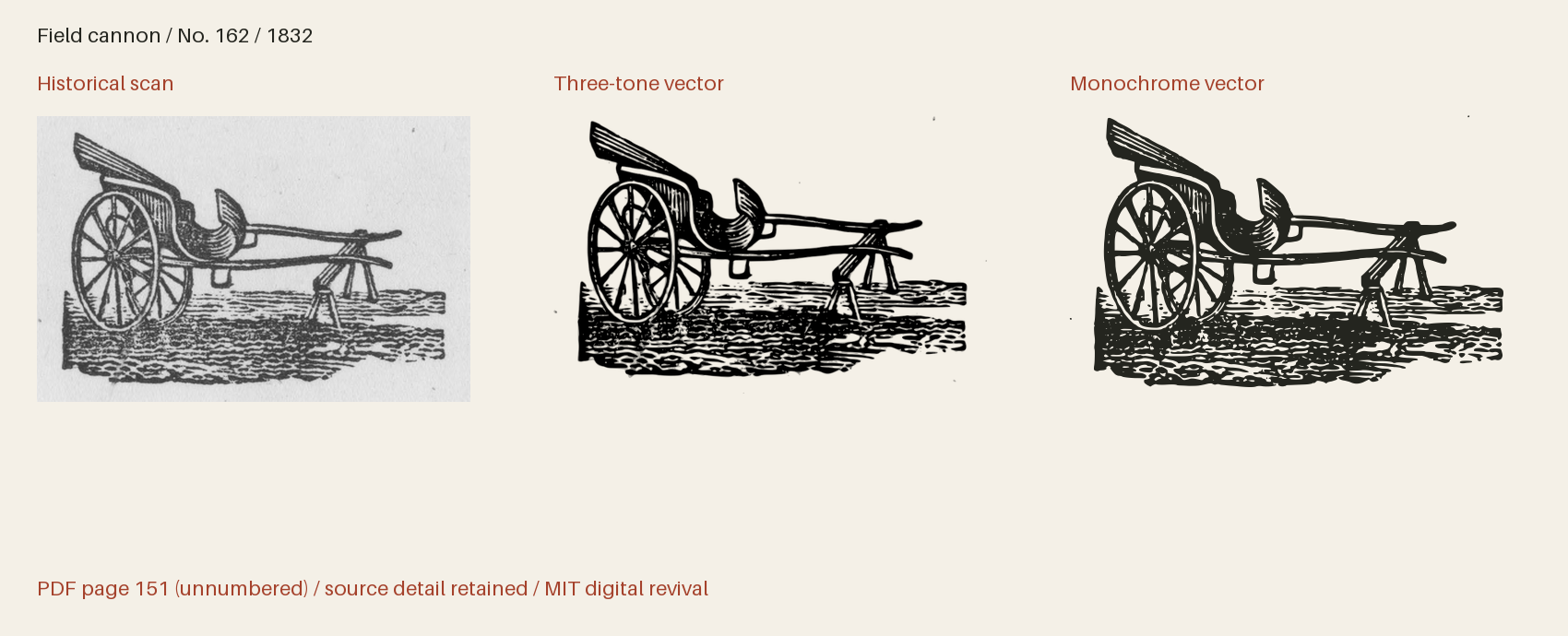 Historical scan beside the three-tone and monochrome vector revivals