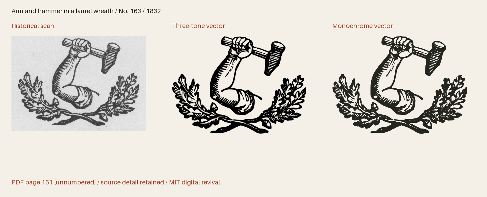 Historical scan beside the three-tone and monochrome vector revivals