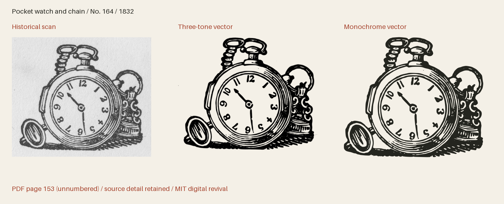 Historical scan beside the three-tone and monochrome vector revivals