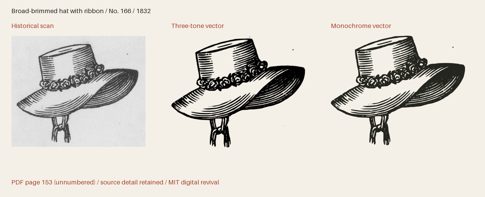 Historical scan beside the three-tone and monochrome vector revivals