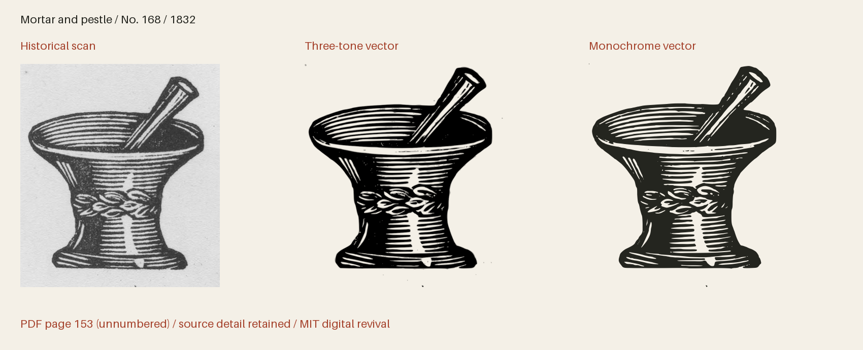 Historical scan beside the three-tone and monochrome vector revivals