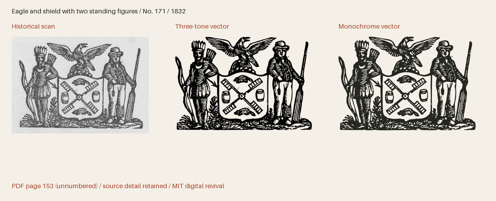 Historical scan beside the three-tone and monochrome vector revivals