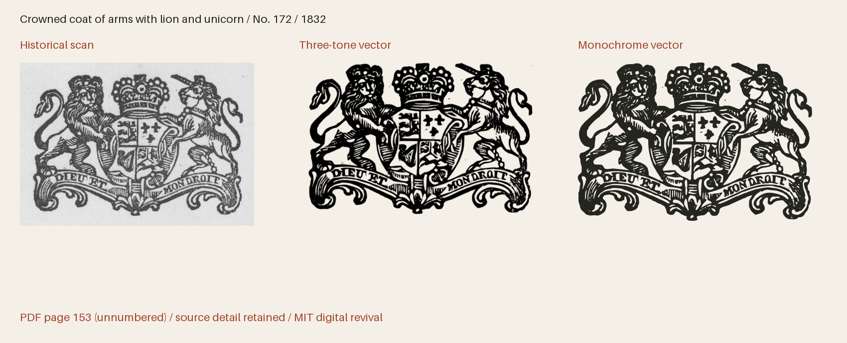 Historical scan beside the three-tone and monochrome vector revivals