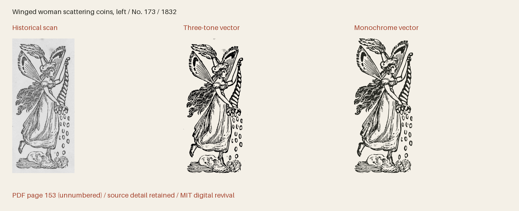 Historical scan beside the three-tone and monochrome vector revivals