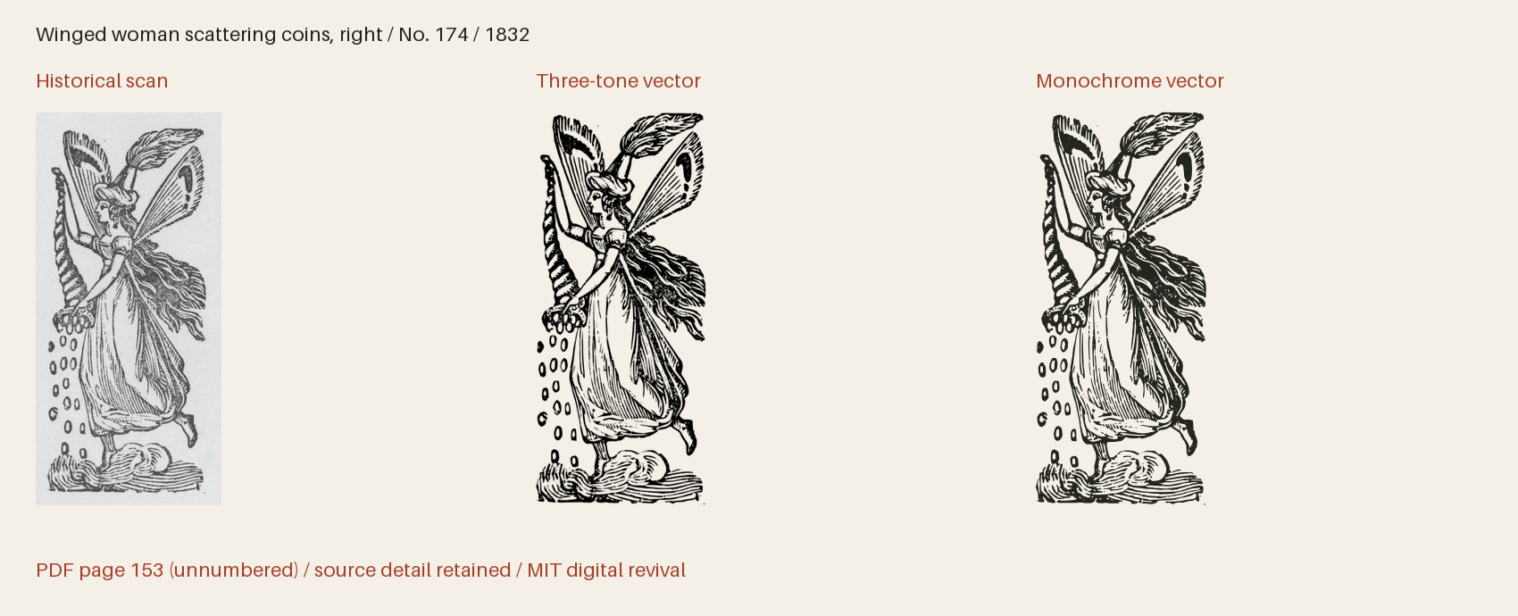 Historical scan beside the three-tone and monochrome vector revivals