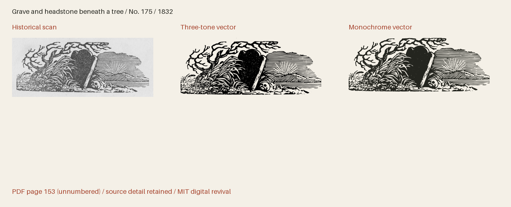Historical scan beside the three-tone and monochrome vector revivals
