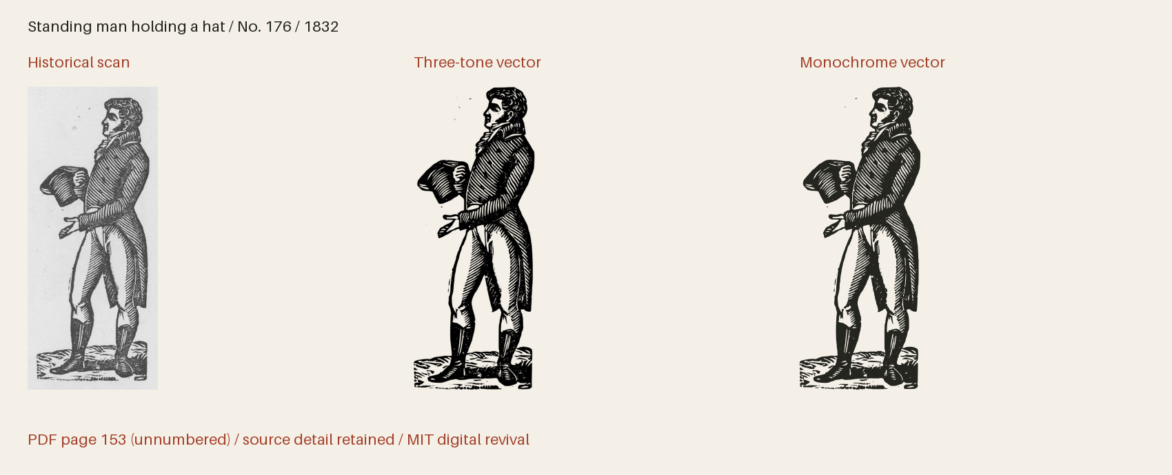 Historical scan beside the three-tone and monochrome vector revivals