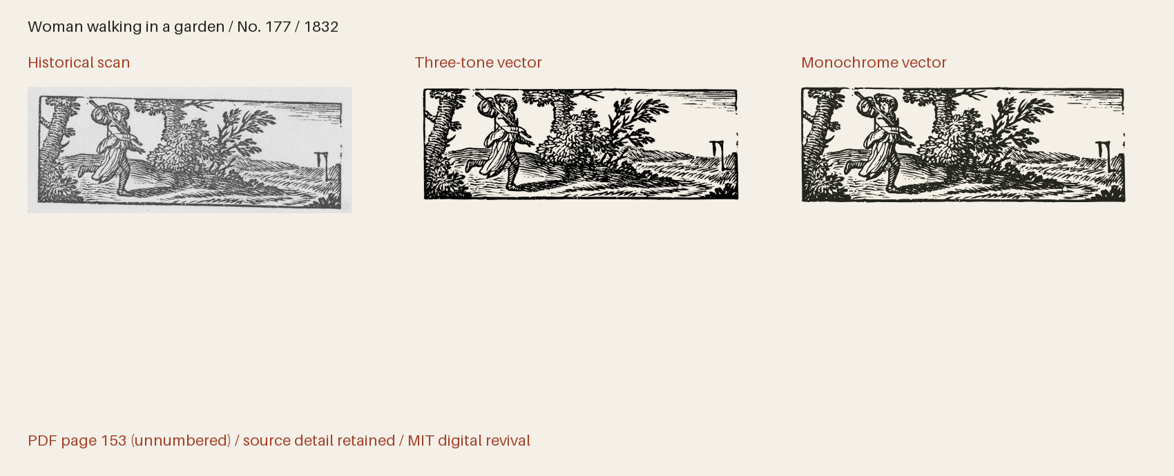 Historical scan beside the three-tone and monochrome vector revivals