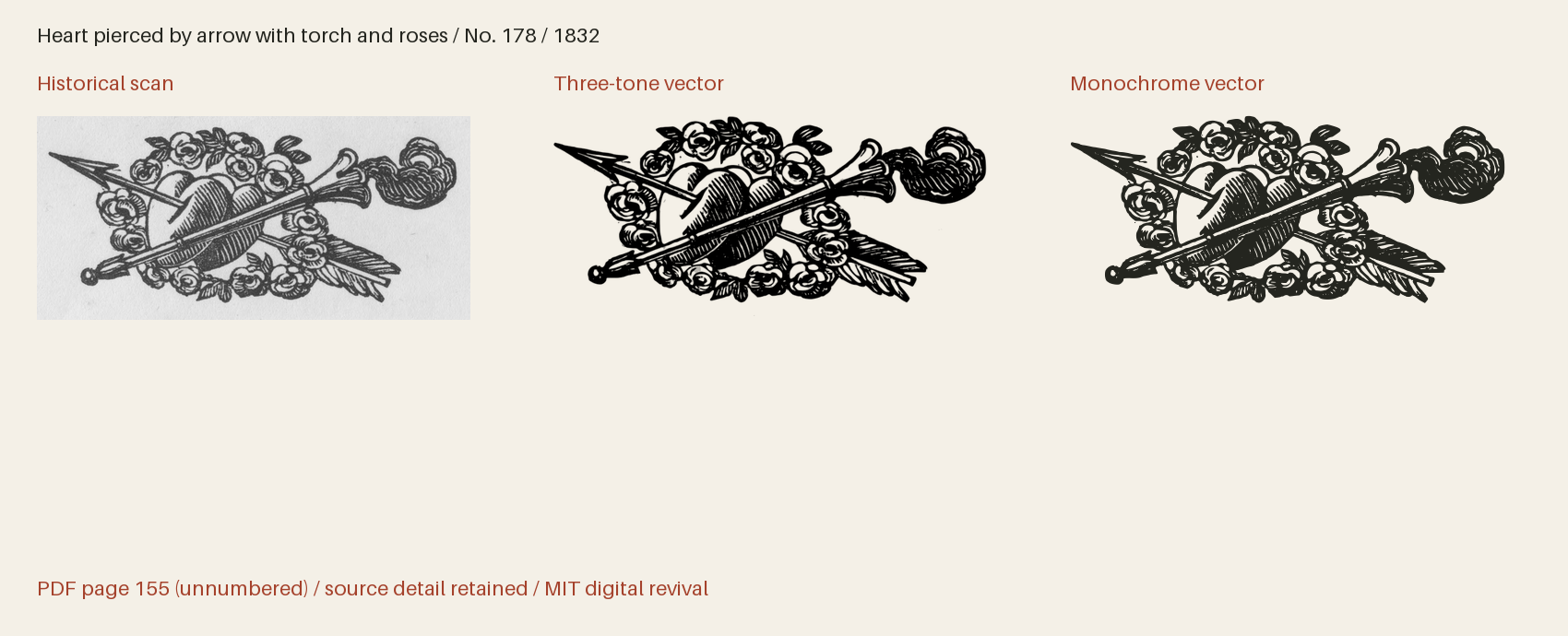 Historical scan beside the three-tone and monochrome vector revivals
