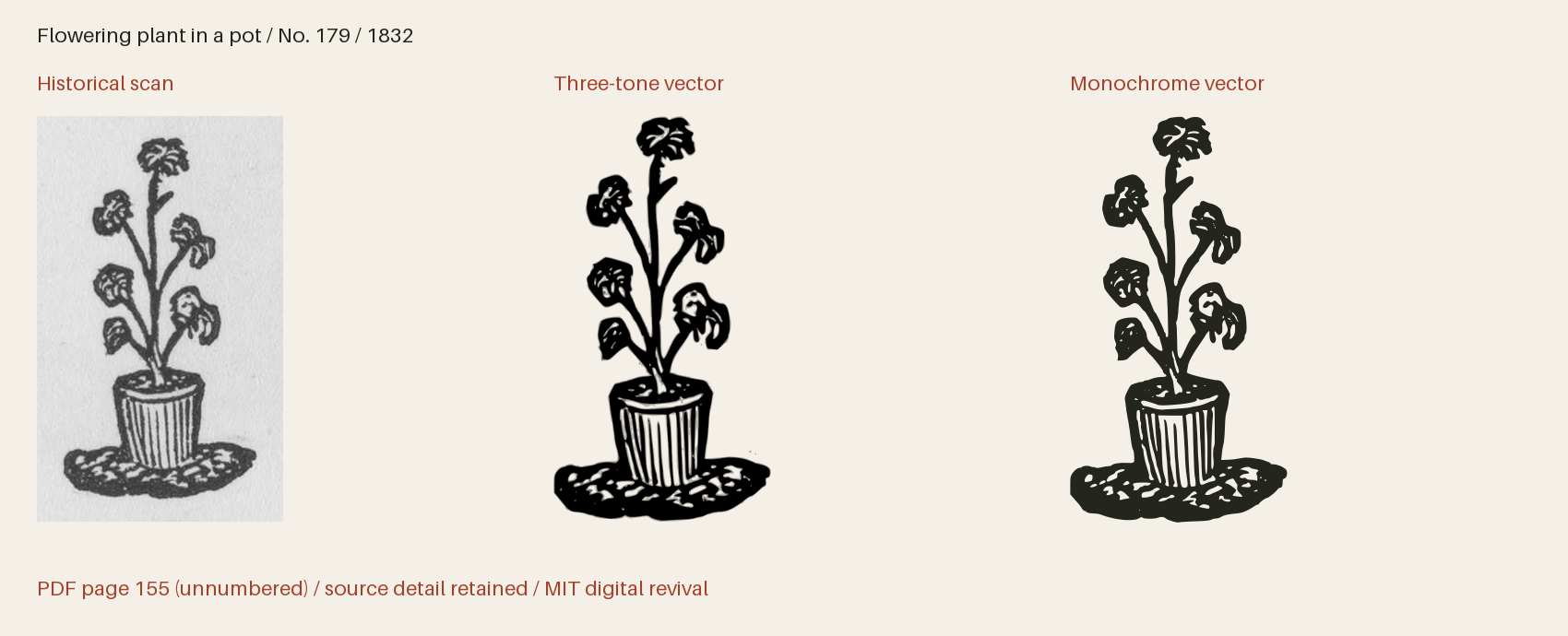 Historical scan beside the three-tone and monochrome vector revivals