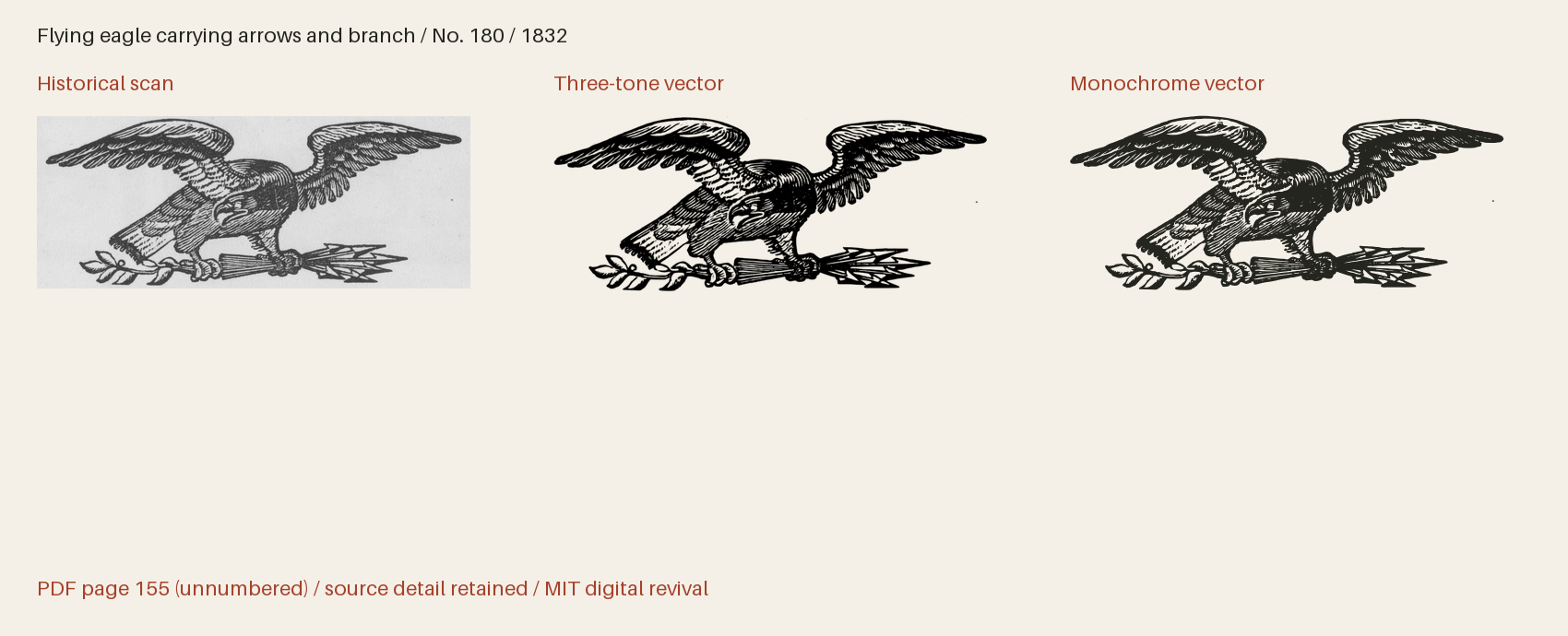 Historical scan beside the three-tone and monochrome vector revivals