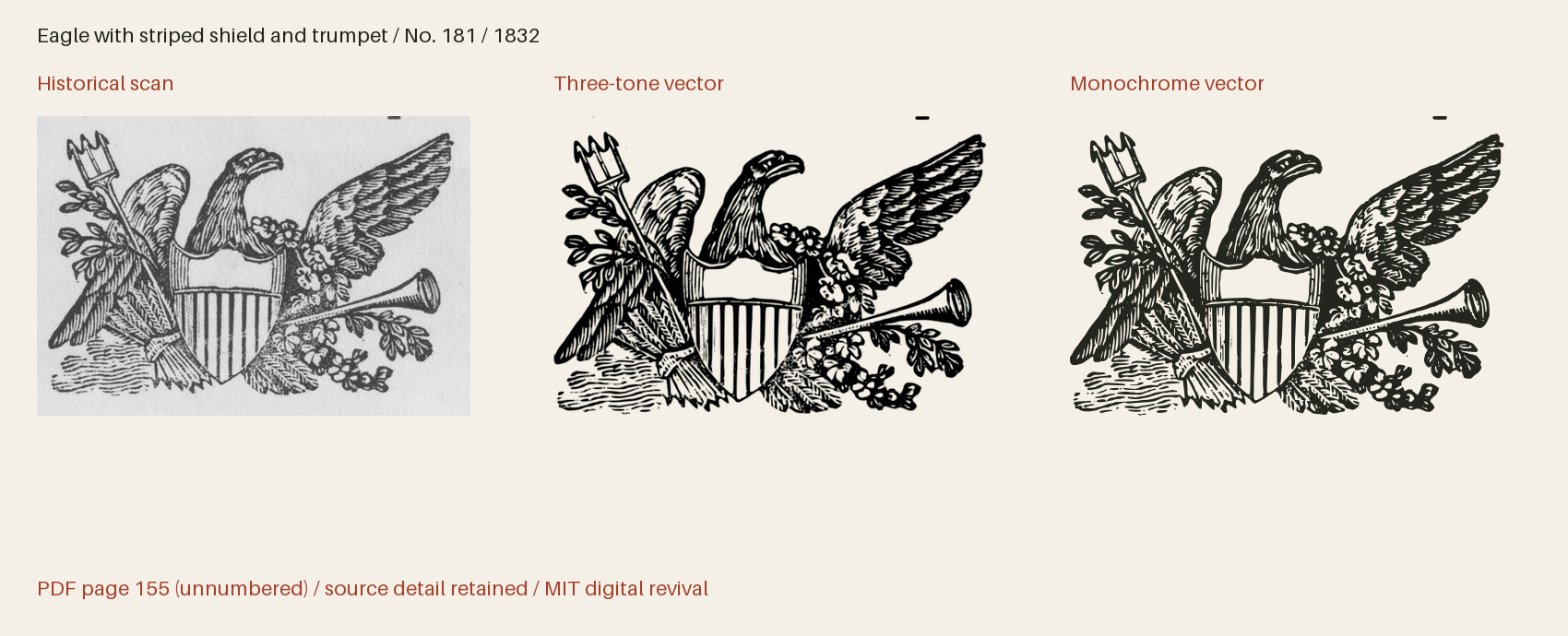 Historical scan beside the three-tone and monochrome vector revivals