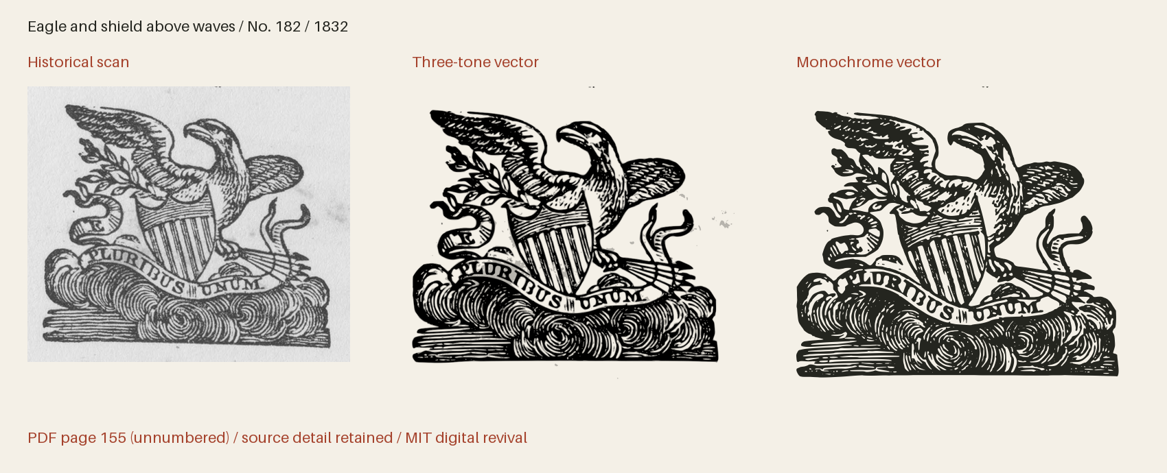Historical scan beside the three-tone and monochrome vector revivals