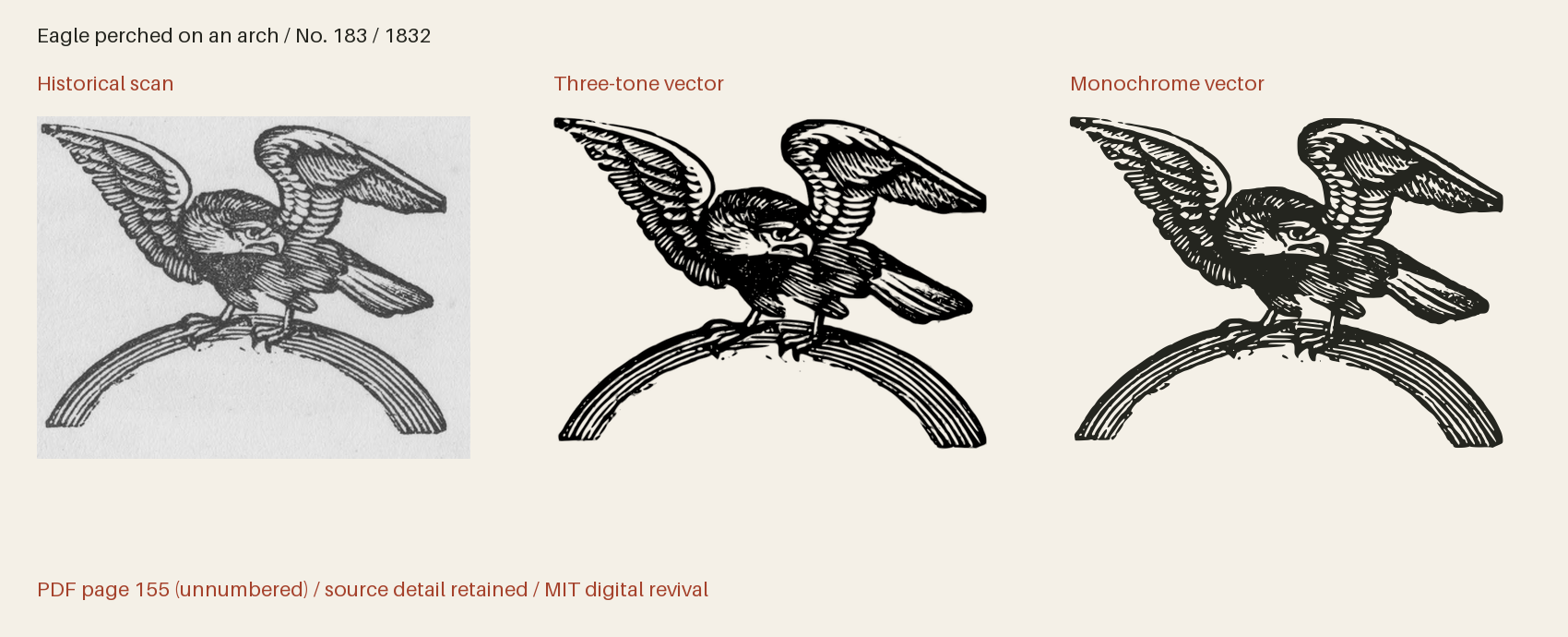 Historical scan beside the three-tone and monochrome vector revivals