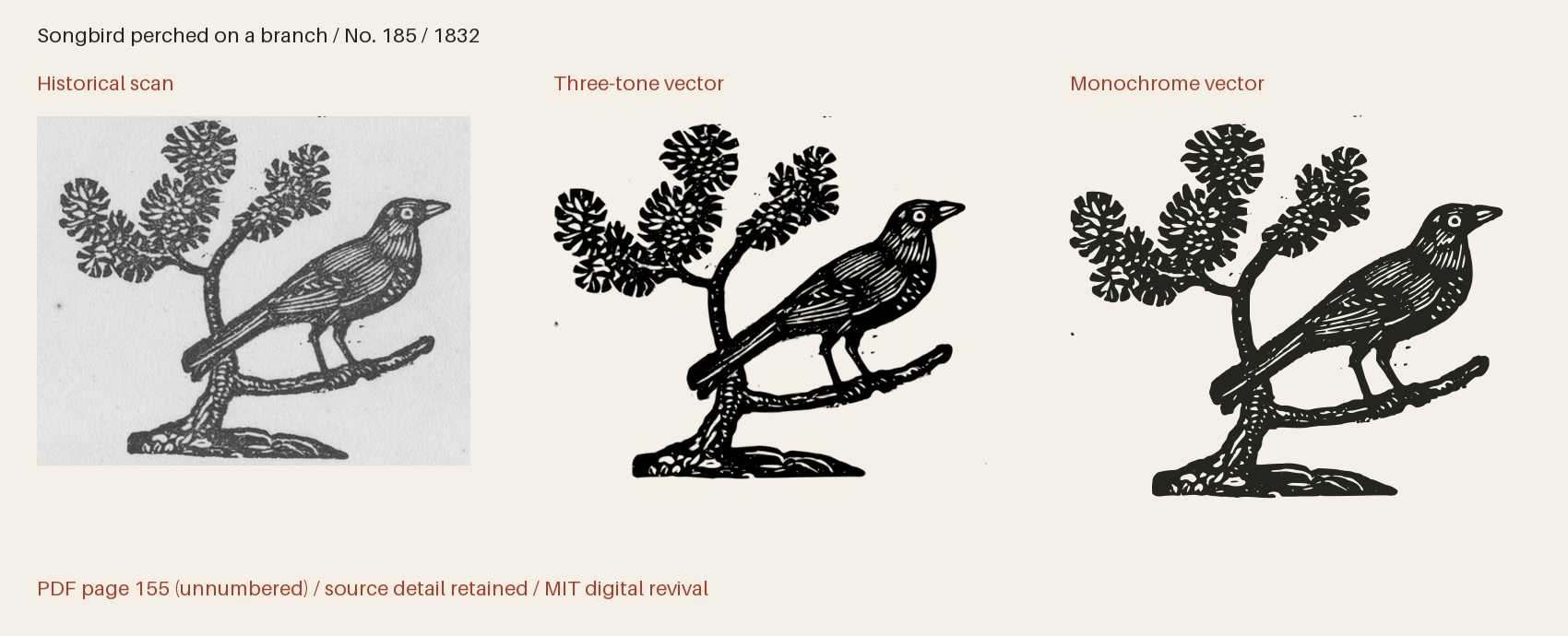 Historical scan beside the three-tone and monochrome vector revivals