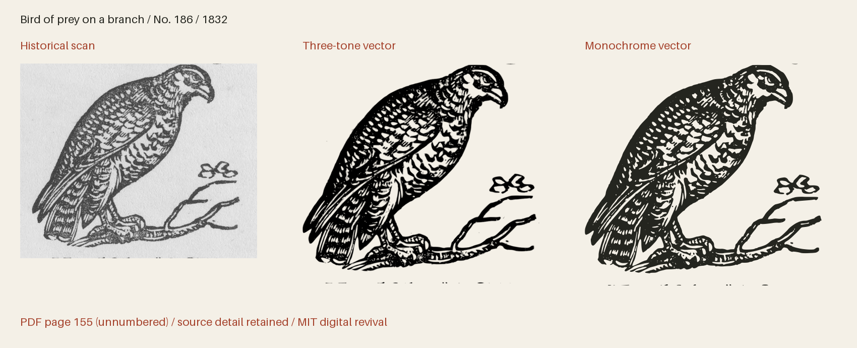 Historical scan beside the three-tone and monochrome vector revivals