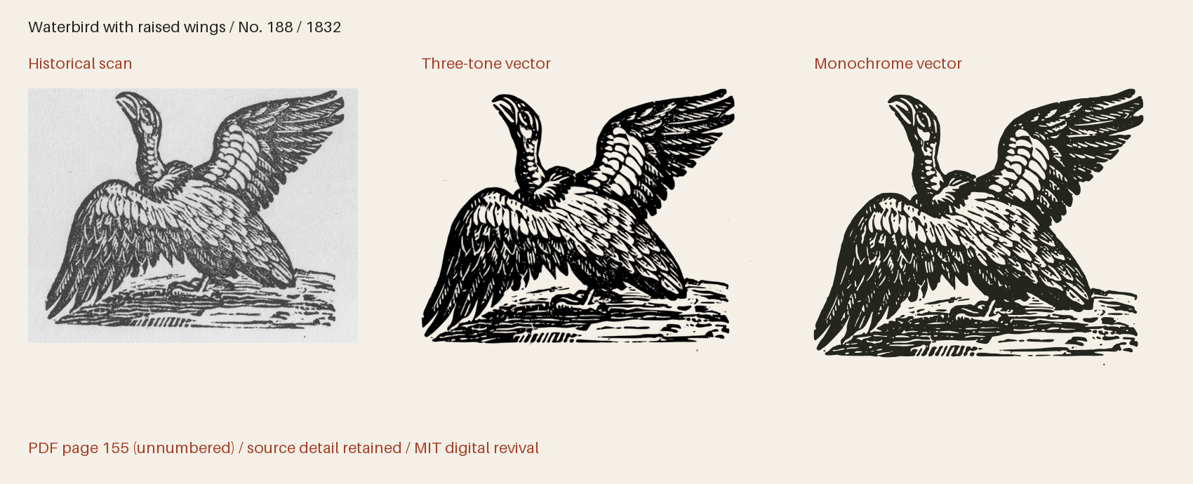 Historical scan beside the three-tone and monochrome vector revivals