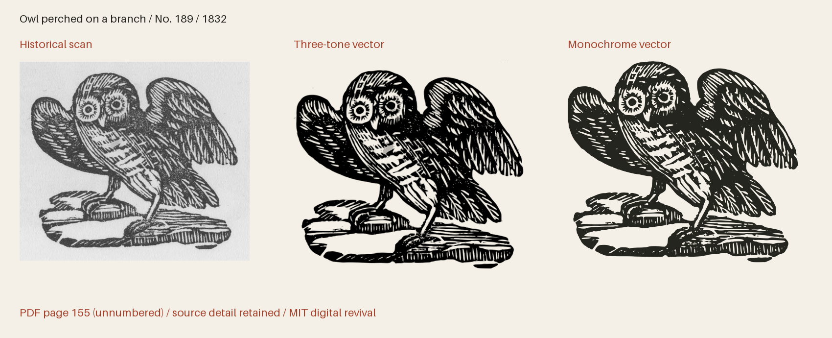 Historical scan beside the three-tone and monochrome vector revivals
